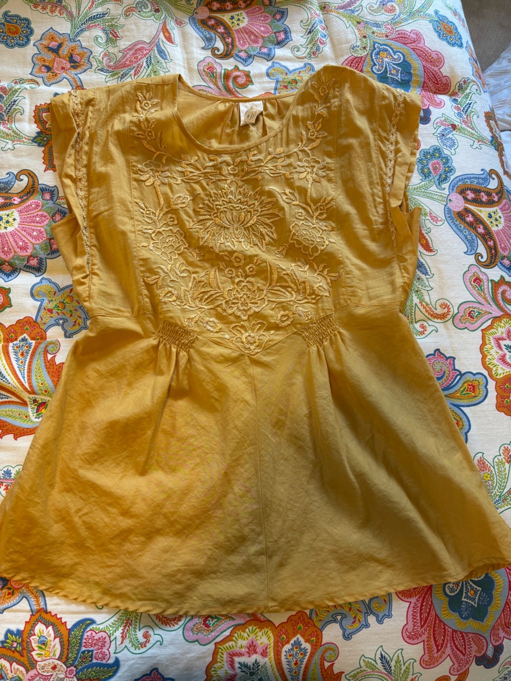 100% Cotton Mustard Yellow Embroidered Top from Anthropologie Tiny Brand EUC